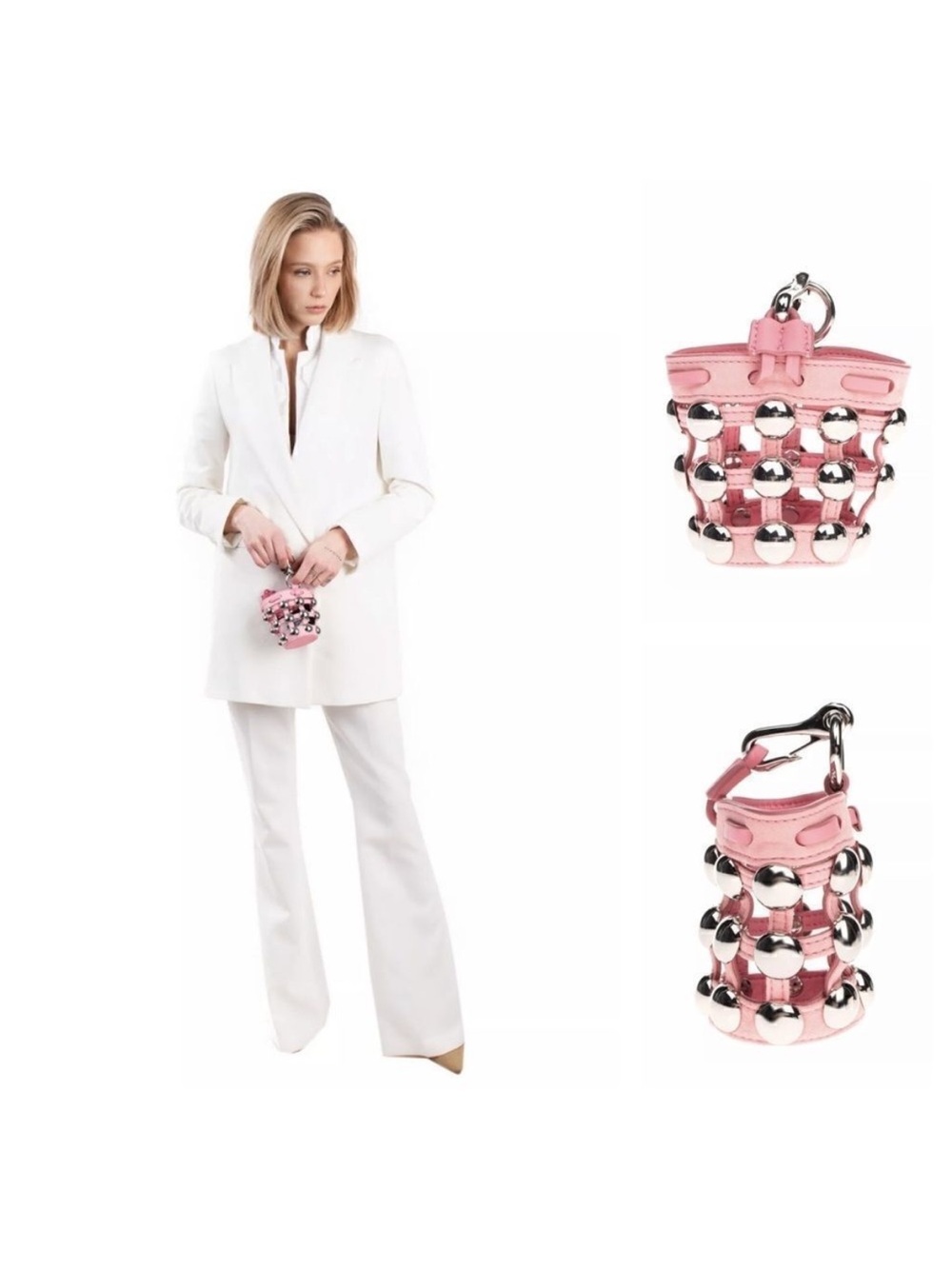 ALEXANDER WANG ROXY Leather Cage Bucket Bag Charm HANDCRAFTED Studded